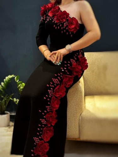 فستان سهره اسود ورد احمر