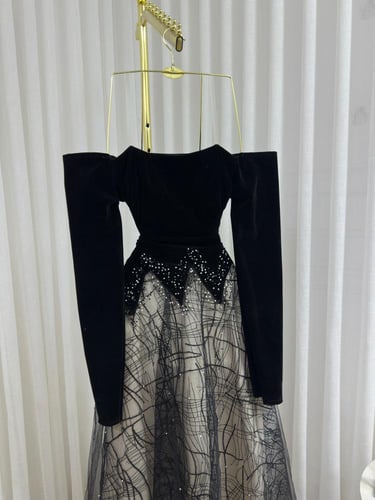 فستان سهره فخم جوخ وتل. اسود