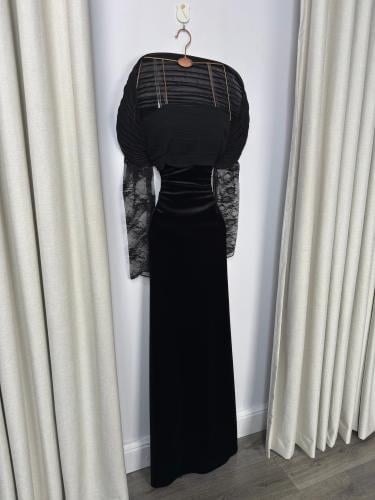 فستان سهره مخمل اسود ناعم