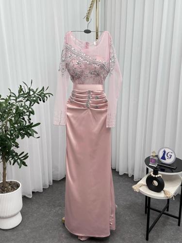 فستان سهره فخم وردي