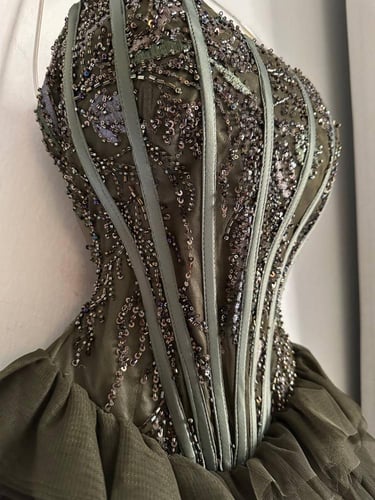 فستان سهره زيتي فخم