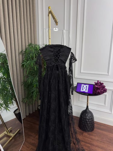 فستان سهره دانتيل اسود & بني & عنابي