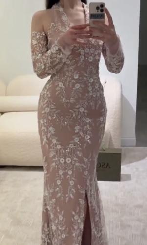 فستان سهره فخم وردي