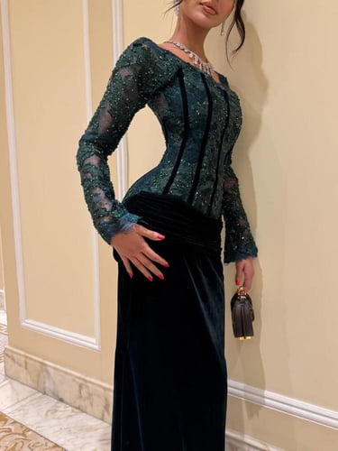 فستان سهره مخمل زيتي