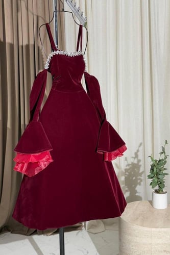 فستان سهره جوخ عنابي