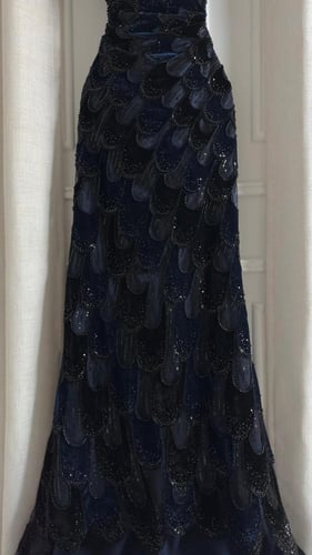 فستان سهره كحلي مخمل قطيفي وخرز