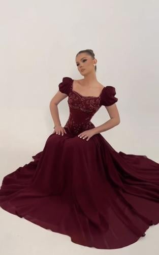 فستان سهره عنابي فخم