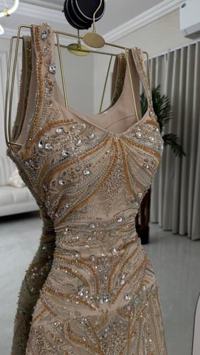 فستان سهره بيج ذهبي فخم