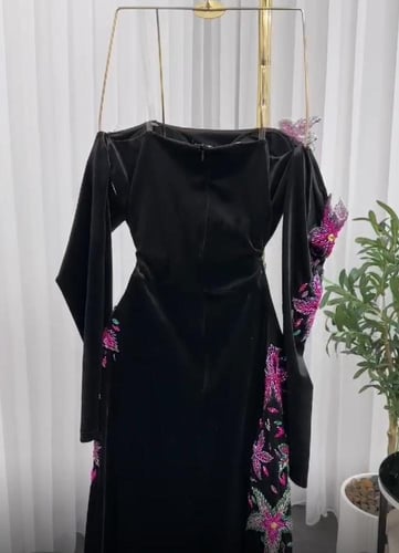 فستان سهره مخمل اسود ياسمين