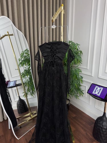 فستان سهره دانتيل اسود & بني & عنابي