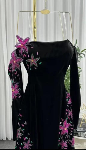 فستان سهره مخمل اسود ياسمين