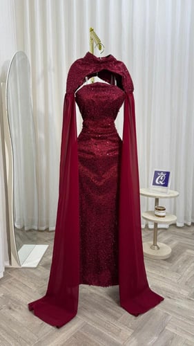 فستان سهره عنابي راقي