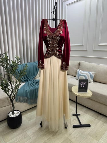 فستان سهره قطعتين مخمل وتل