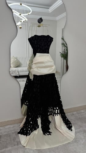 فستان سهره جوخ وتفته اسود وابيض