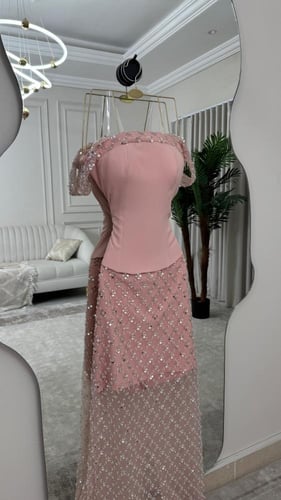 فستان سهره وردي فخم
