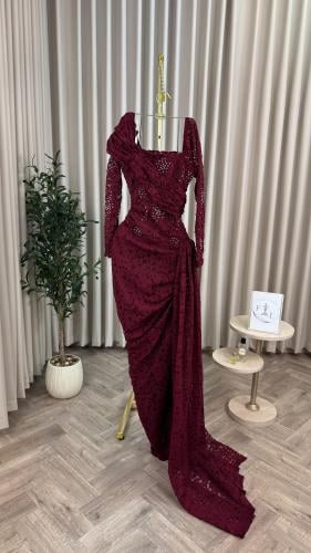 فستان سهره دانتيل عنابي