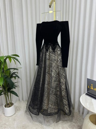 فستان سهره فخم جوخ وتل. اسود