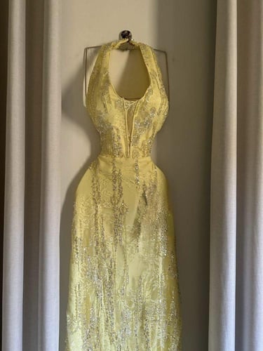 فستان سهره فخم ليموني