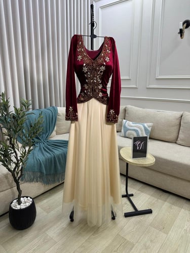 فستان سهره قطعتين مخمل وتل