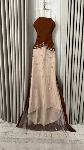 فستان سهره فخم بيج وبني