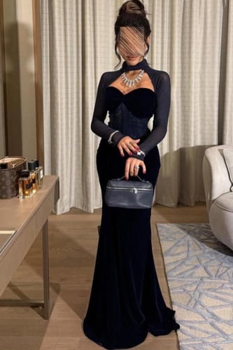 فستان سهره مخمل كحلي راقي