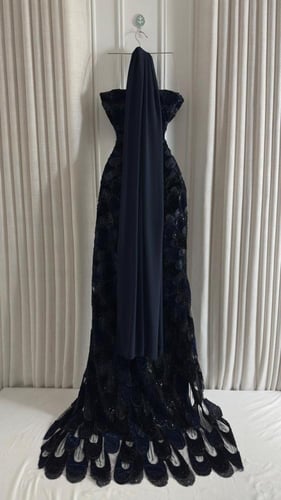 فستان سهره كحلي مخمل قطيفي وخرز