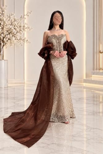 فستان سهره فخم سكري وبني