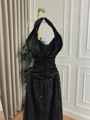 فستان سهره اسود مخمل وخرز فخم