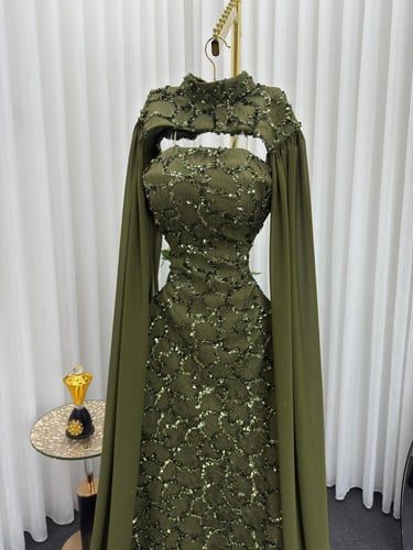 فستان سهره فخم زيتي