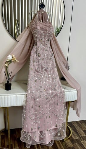 فستان سهره وردي فخم