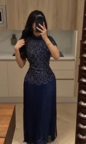 فستان سهره فخم كحلي هدب