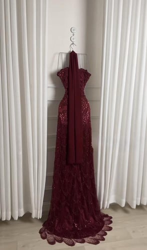 فستان سهره فخم عنابي