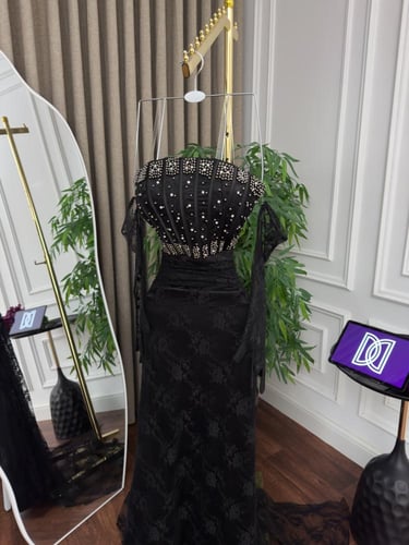 فستان سهره دانتيل اسود & بني & عنابي