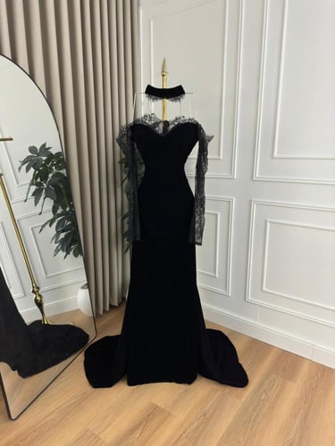 فستان سهره اسود مخمل ناعم