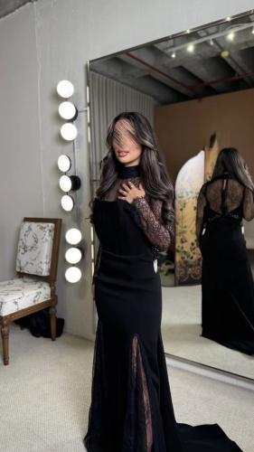 فستان سهره مخمل ودانتيل اسود