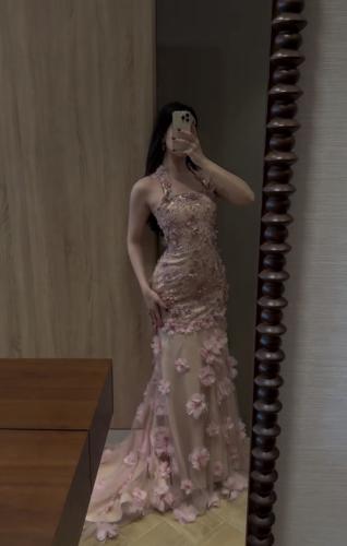 فستان سهره فخم بيج وردي