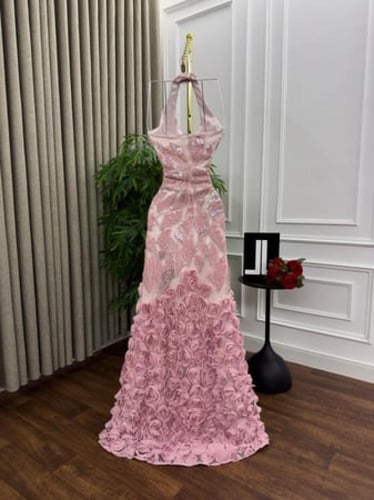 فستان سهره فخم وردي