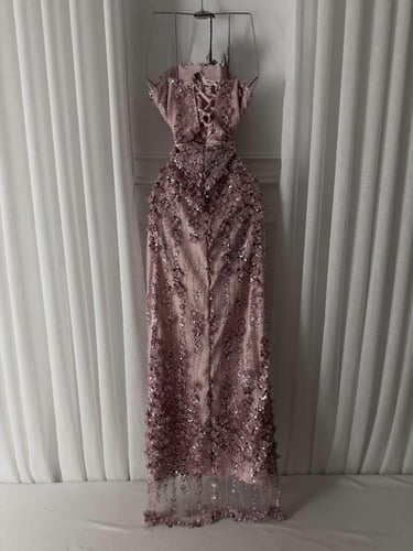 فستان سهره فخم وردي &اسود &عنابي