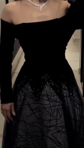 فستان سهره فخم جوخ وتل. اسود