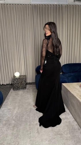 فستان سهره مخمل ودانتيل اسود
