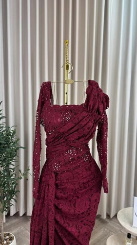 فستان سهره دانتيل عنابي