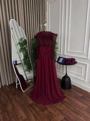 فستان سهره عنابي راقي