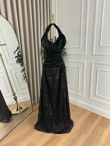 فستان سهره اسود مخمل وخرز فخم