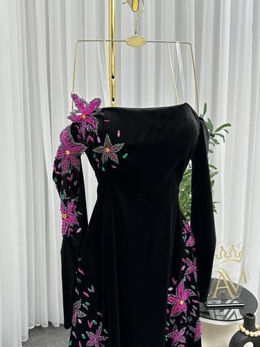 فستان سهره مخمل اسود ياسمين