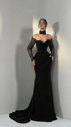 فستان سهره اسود مخمل ناعم