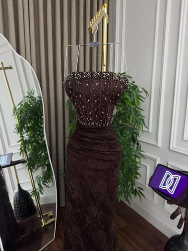 فستان سهره دانتيل اسود & بني & عنابي