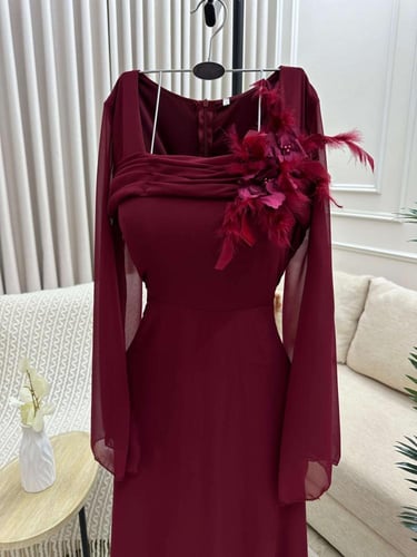 فستان سهره عنابي ناعم