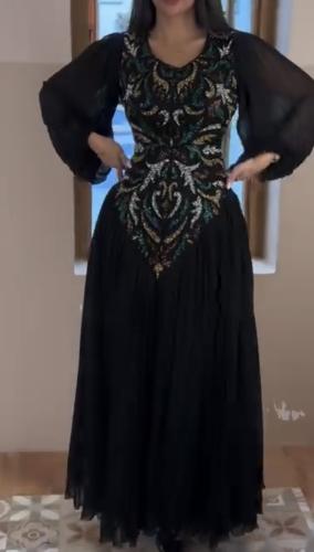 فستان سهره اسود خرز شك يدوي