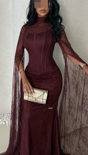 فستان سهره دانتيل وكورسيه عنابي