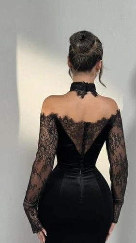 فستان سهره اسود مخمل ناعم